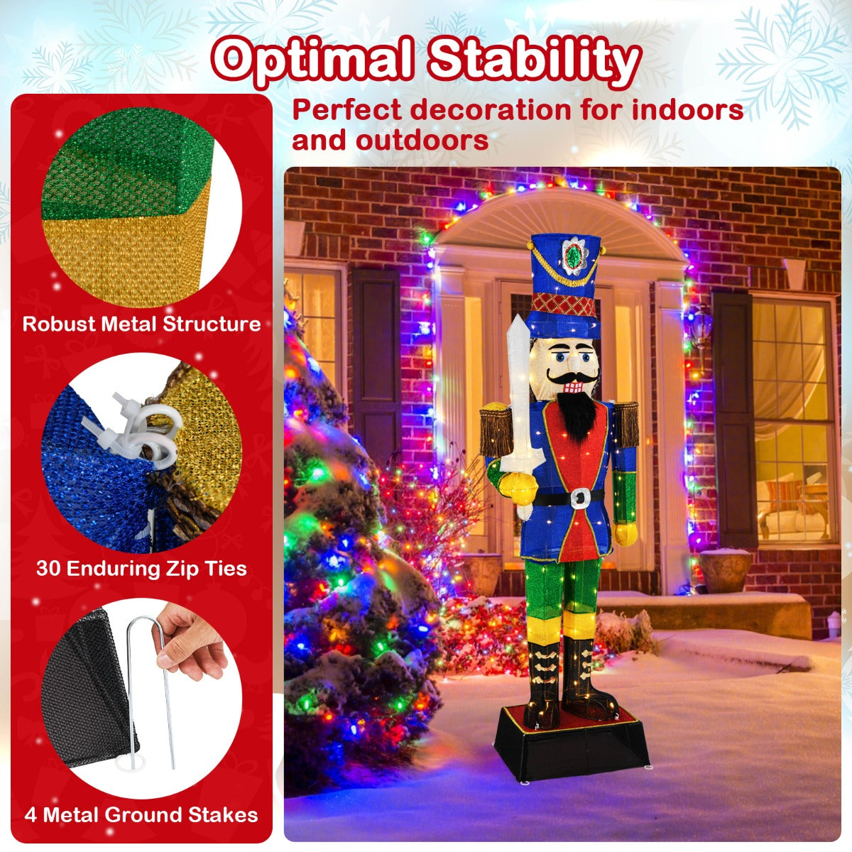 LIVSK Verlichte Kerstdecoratie Notenkraker Figuur - XXL 184 cm - Kerst - Rood