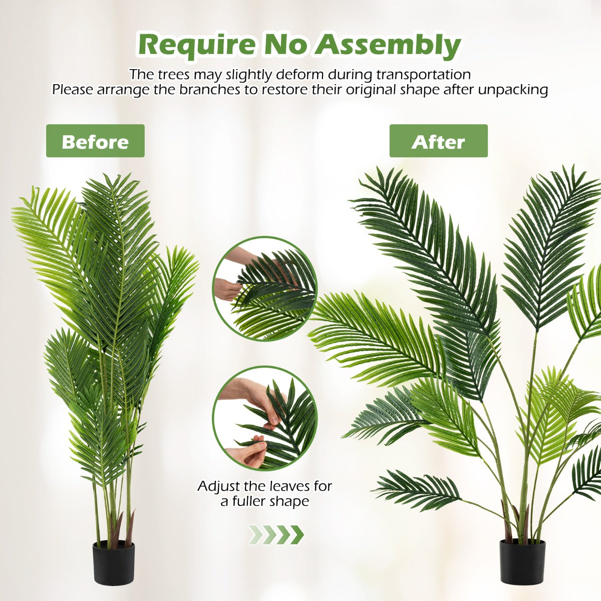 LIVSK 2-delige Kunstmatige Goudpalm Set - Onderhoudsvrij - Realistische Bladeren - Inclusief Pot - 140 cm - Groen
