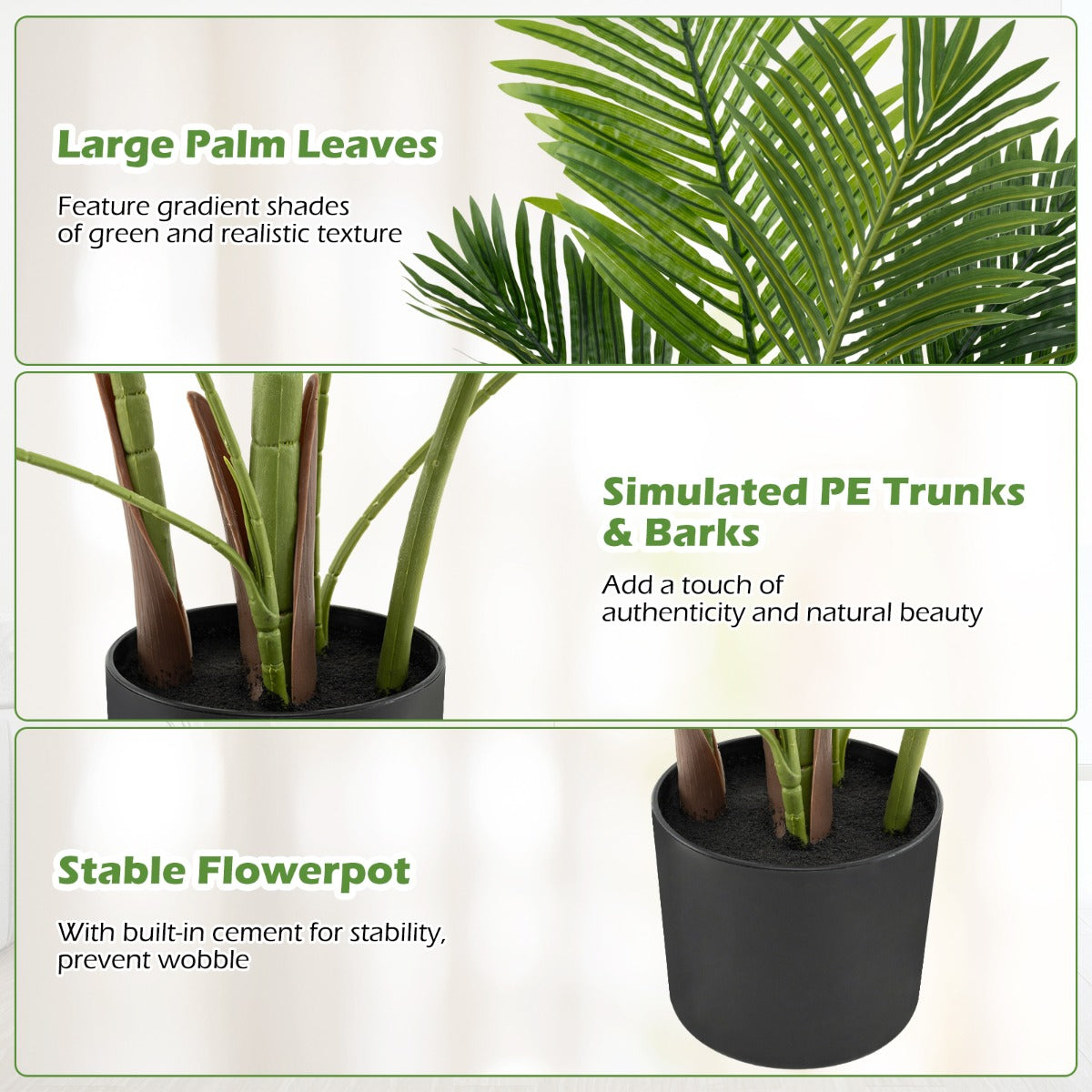 LIVSK 2-delige Kunstmatige Goudpalm Set - Onderhoudsvrij - Realistische Bladeren - Inclusief Pot - 140 cm - Groen