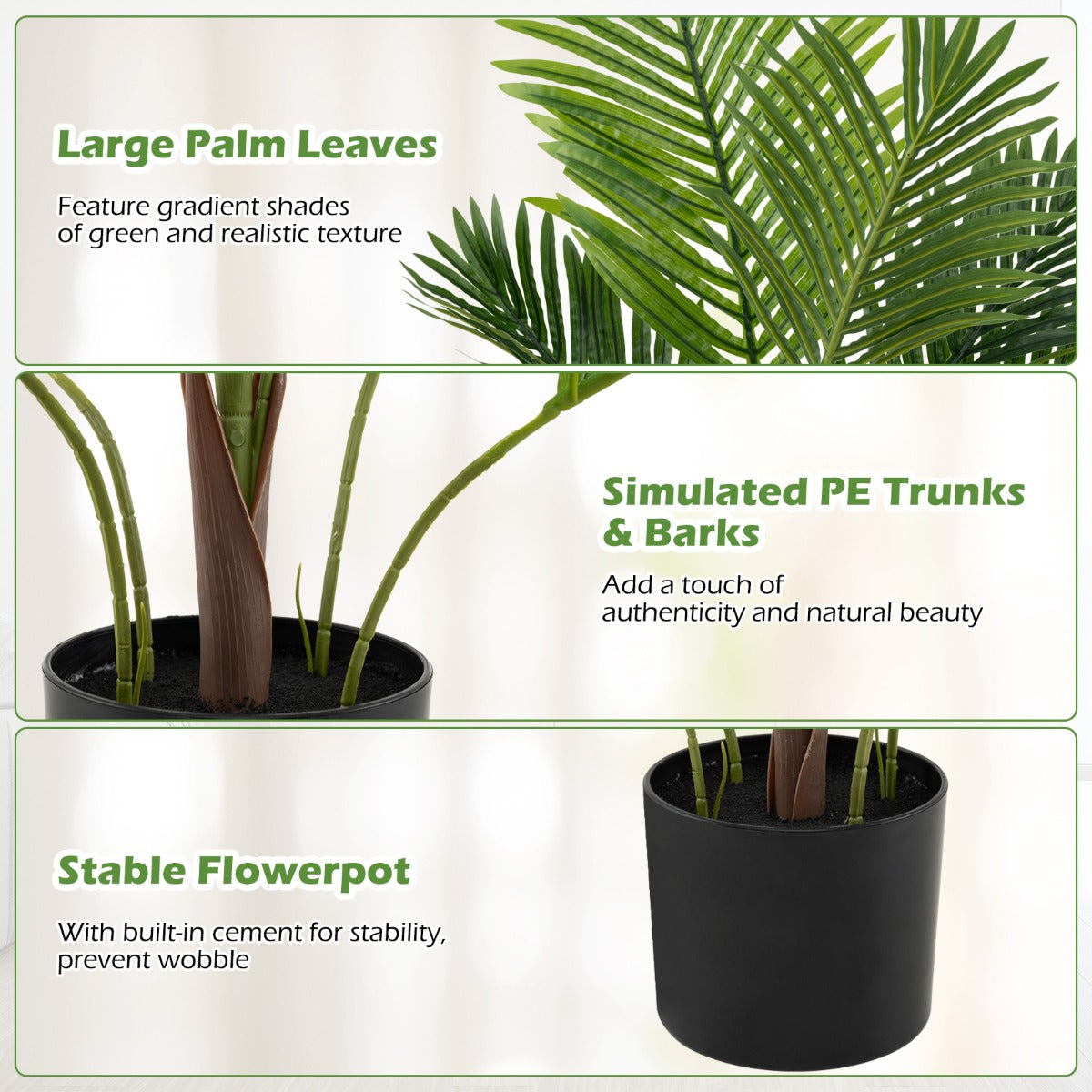 LIVSK Kunstmatige Goudpalm Set van 2 - Realistische Tropische Planten - Onderhoudsvrij - 90 cm Hoog - Groen
