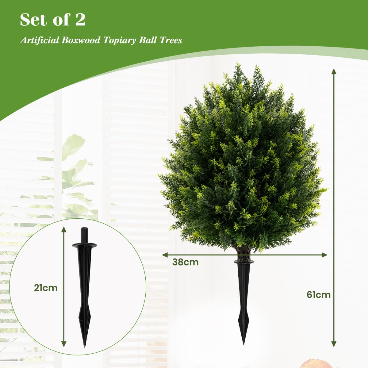 LIVSK Kunstmatige Cypressenbol Bomen - Set van 2 - Levensecht en Onderhoudsvrij - Hoogte 61 cm - Groen