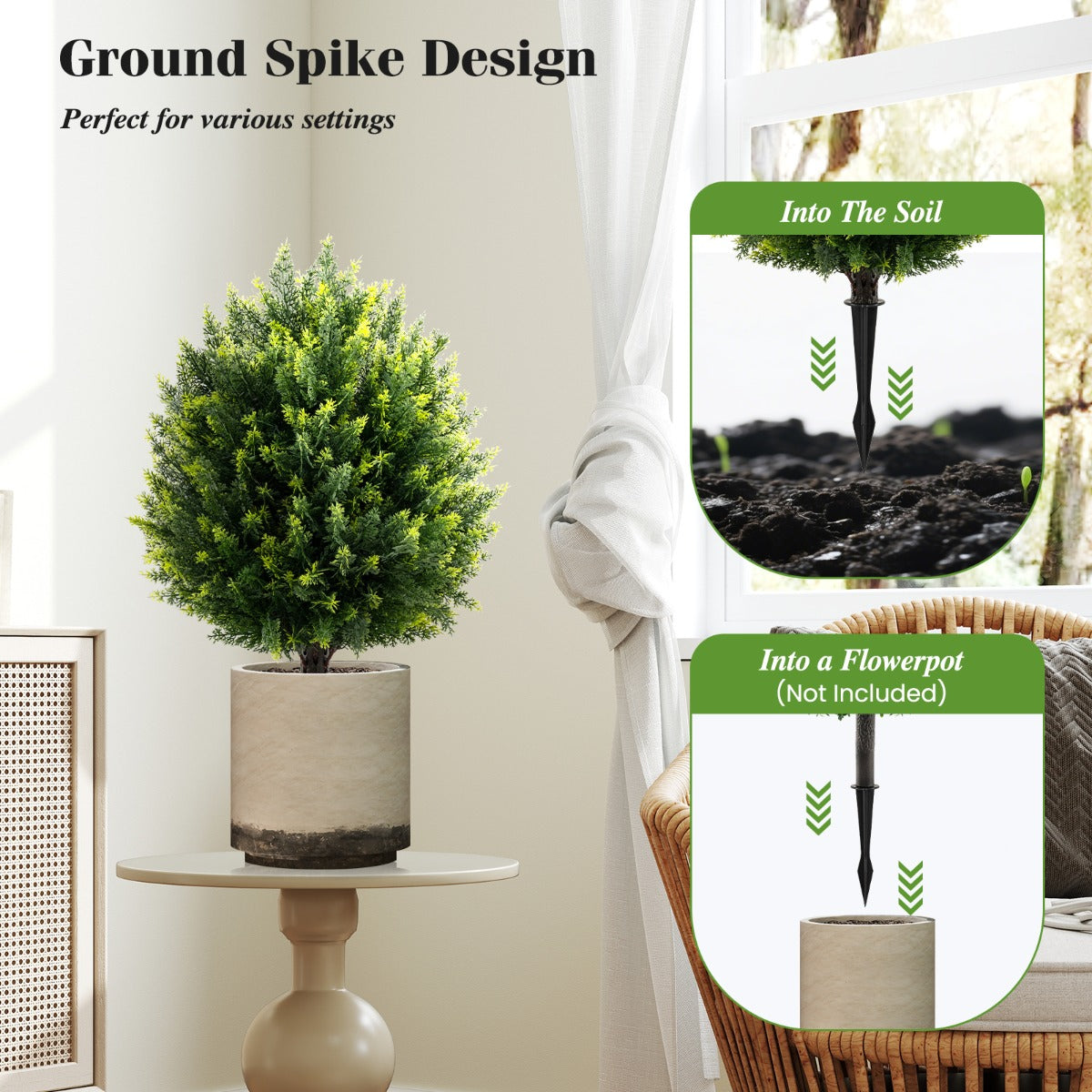 LIVSK Kunstmatige Cypressenbol Bomen - Set van 2 - Levensecht en Onderhoudsvrij - Hoogte 61 cm - Groen