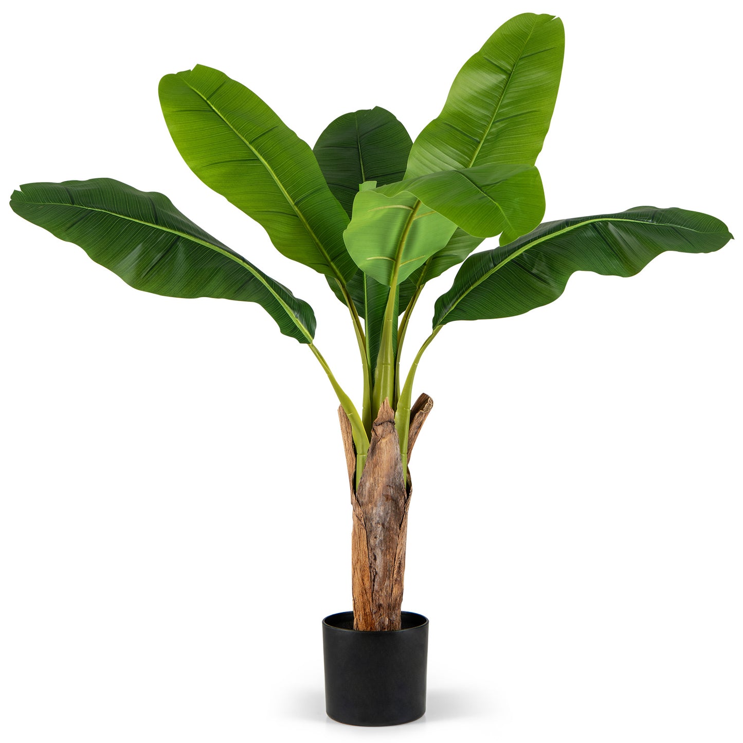 LIVSK Kunstplanten Set Bananenbladbomen - 2-delig - Waterbestendig PEVA - Stevige Cementpot - 107 cm - Groen + Zwart