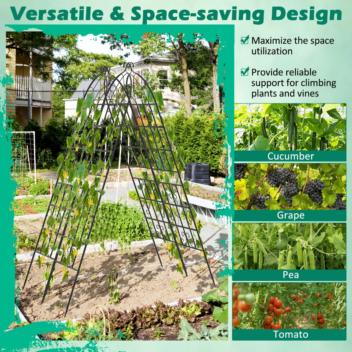 LIVSK Metalen Tuinspalier - Vrijstaand en Ruimtebesparend - Voor Groenten en Planten - 180 x 50 cm - Zwart
