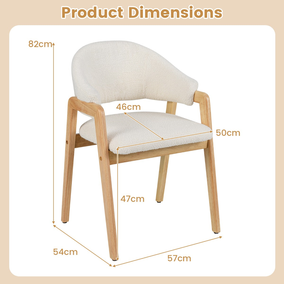 LIVSK Moderne Eetkamerstoelen - Rubberhouten Frame - Ergonomische U-vormige Rugleuning - Set van 2 - Wit