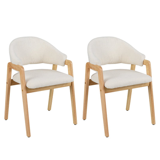 LIVSK Moderne Eetkamerstoelen - Rubberhouten Frame - Ergonomische U-vormige Rugleuning - Set van 2 - Wit