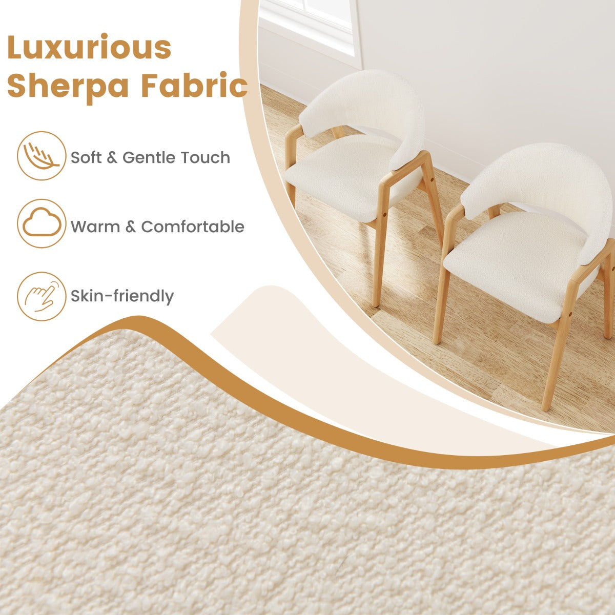 LIVSK Moderne Eetkamerstoelen - Rubberhouten Frame - Ergonomische U-vormige Rugleuning - Set van 2 - Wit