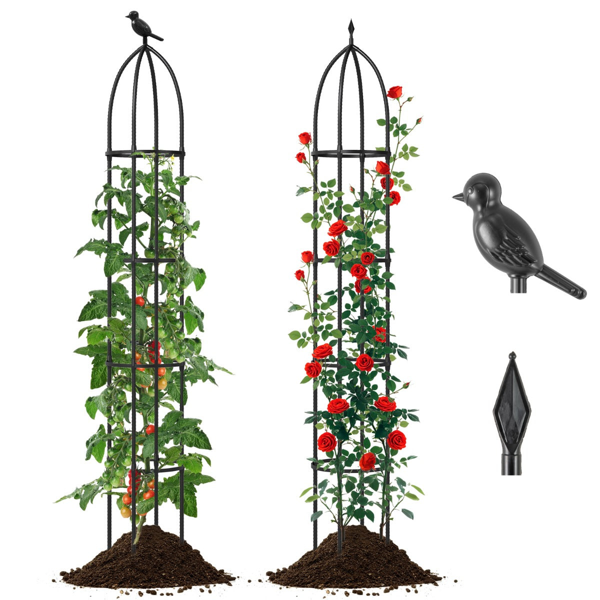 LIVSK Verstelbaar Plantenrek - Gecoat Metaal - 4 Hoogtes tot 197 cm - Voor Binnen en Buiten - Duurzaam en Stevig - Zwart