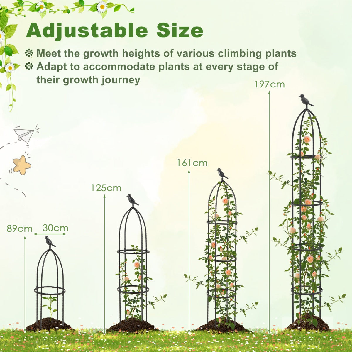 LIVSK Verstelbaar Plantenrek - Gecoat Metaal - 4 Hoogtes tot 197 cm - Voor Binnen en Buiten - Duurzaam en Stevig - Zwart
