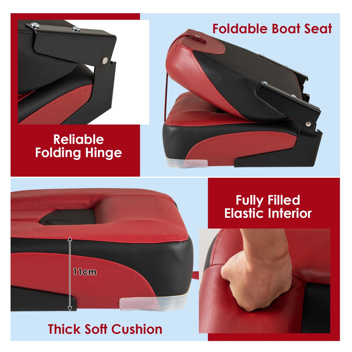 LIVSK Set van 2 Bootstoelen - Ergonomische Rugleuning - Weerbestendig PVC - Opvouwbaar - 50 x 42 x 52 cm - Rood