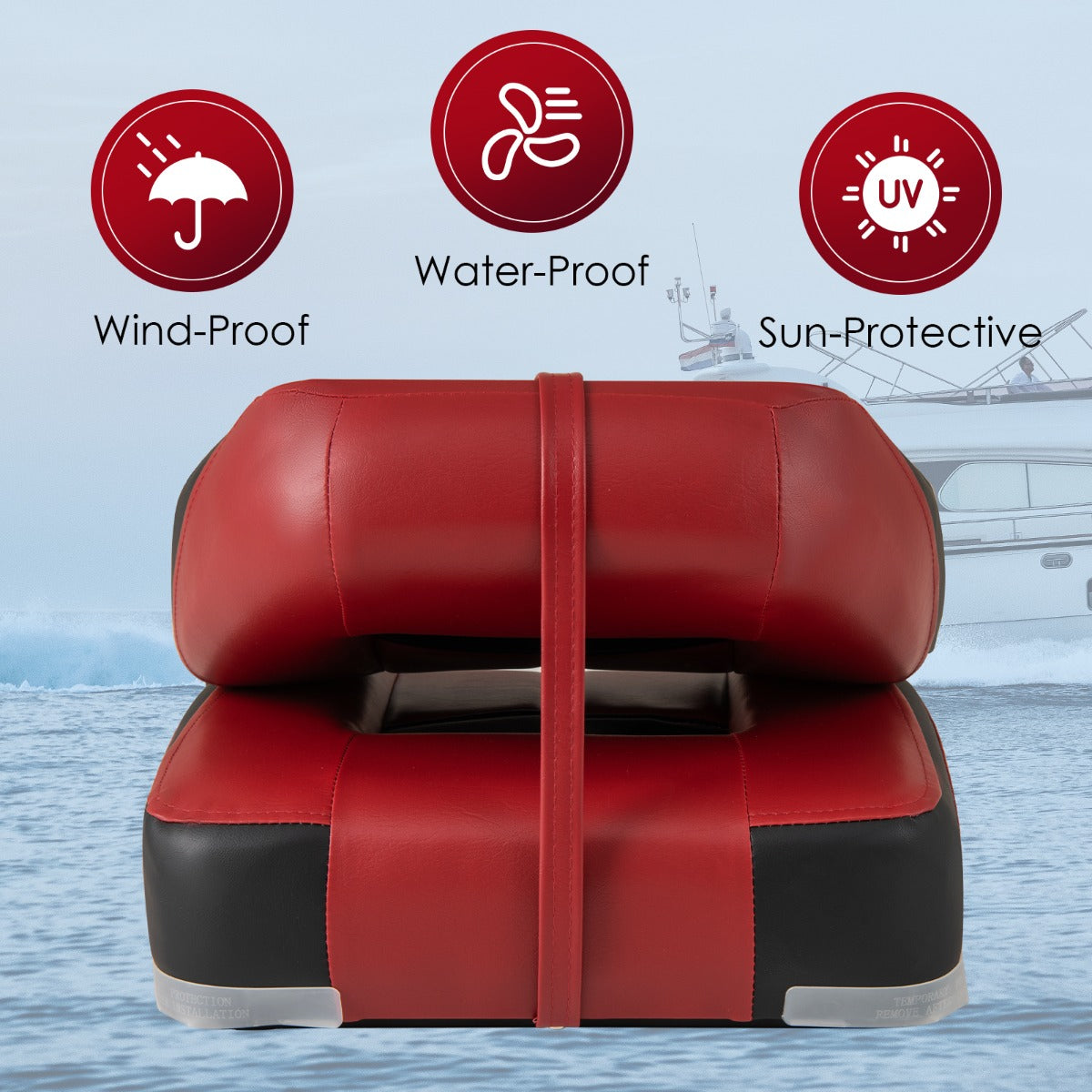 LIVSK Set van 2 Bootstoelen - Ergonomische Rugleuning - Weerbestendig PVC - Opvouwbaar - 50 x 42 x 52 cm - Rood