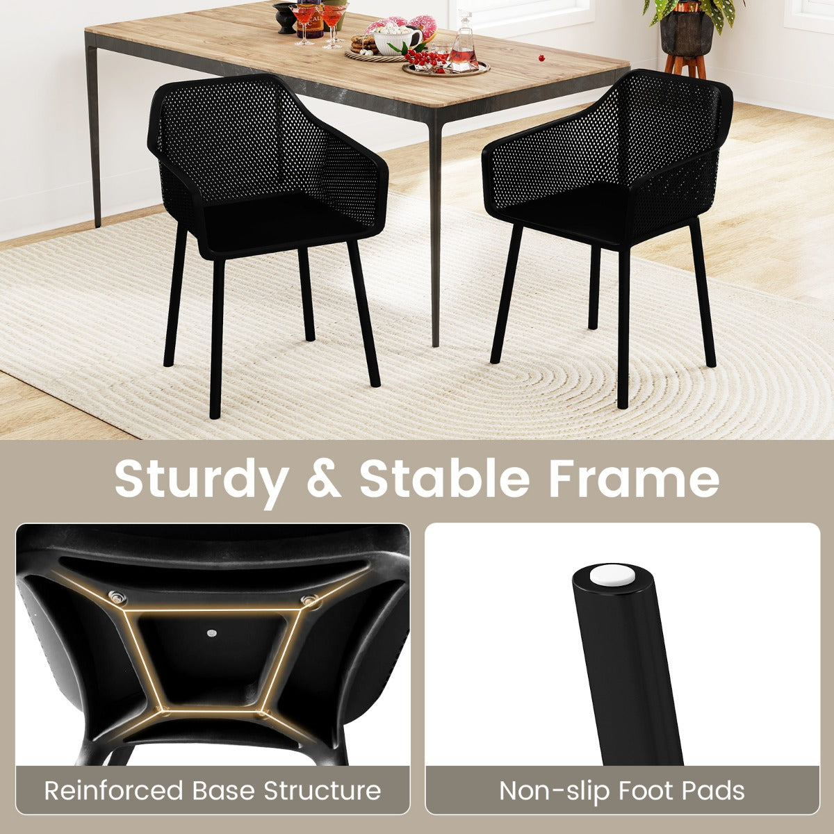 Livsk costway 2 delige set plastic eetkamerstoelen keukenstoelen met ademende mesh rugleuning en brede zitting 3 2