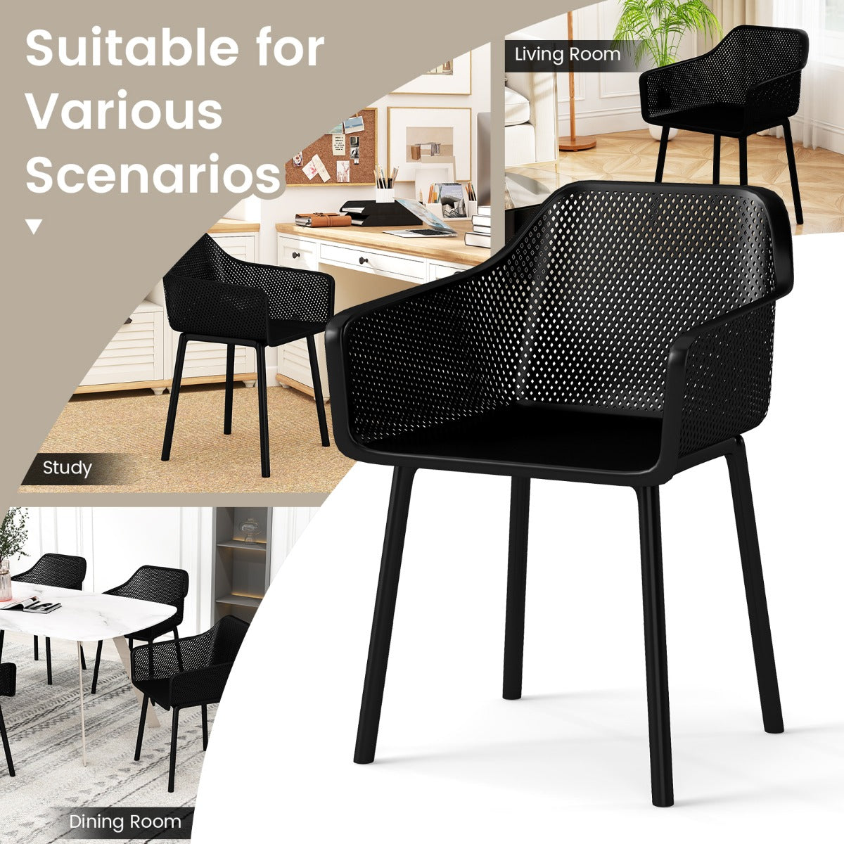 Livsk costway 2 delige set plastic eetkamerstoelen keukenstoelen met ademende mesh rugleuning en brede zitting 4 2