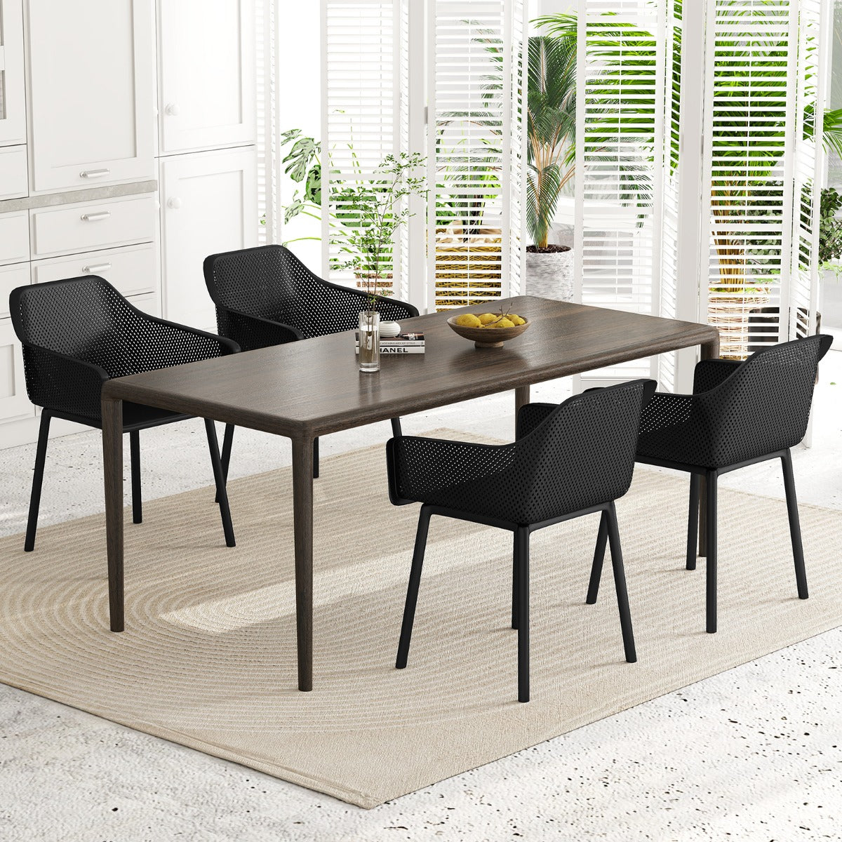 Livsk costway 2 delige set plastic eetkamerstoelen keukenstoelen met ademende mesh rugleuning en brede zitting 6 2