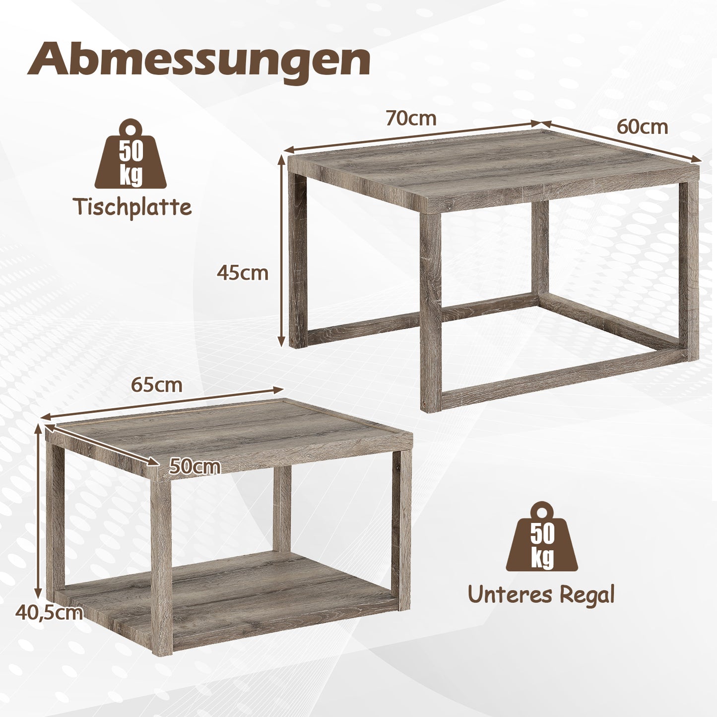 LIVSK Nesting Salontafels Set van 2 - Stapelbaar met Opbergruimte - Robuust Rubberhout - Boerderij Stijl - Grijs