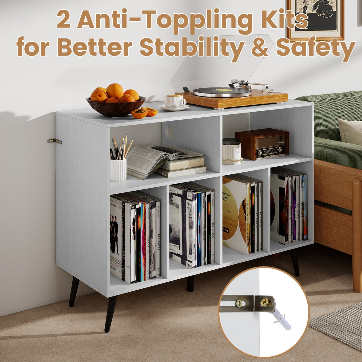 LIVSK Bijzettafel Set - S-vormig met 2 Open Vakken - Sterke Constructie - Antislip Voetjes - 33 x 33 x 50 cm - Wit/Notenhout