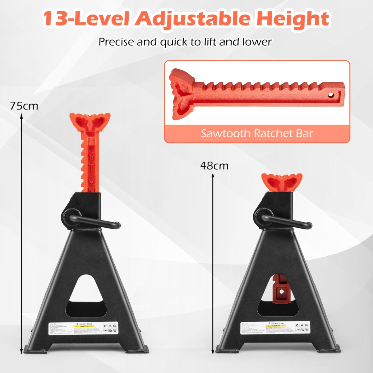 LIVSK 12 - Ton Kriksteun Set - Hoogteverstelbaar van 48 cm tot 75 cm - Stabiel en Veilig - Zelfvergrendelend Mechanisme - Rood en