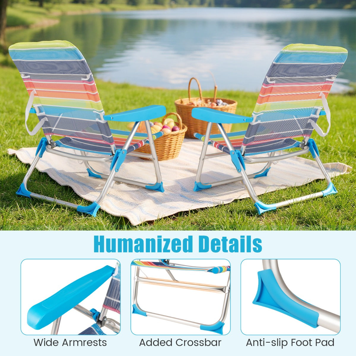 LIVSK Opvouwbare Strandstoelen Set van 2 - Verstelbare Rugleuning - Ademend en Snel Droog - Tot 150 kg - 64 x 64 x 83 cm - Zoals
