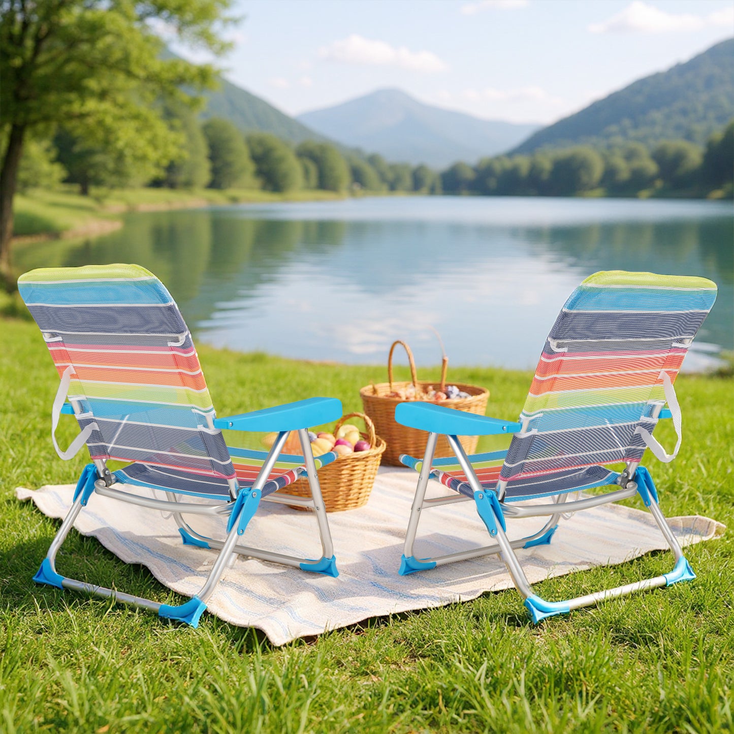 LIVSK Opvouwbare Strandstoelen Set van 2 - Verstelbare Rugleuning - Ademend en Snel Droog - Tot 150 kg - 64 x 64 x 83 cm - Zoals