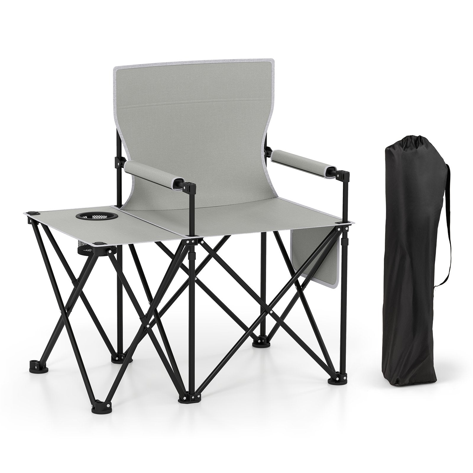 LIVSK Opvouwbare Campingstoel met Zijtafel - Anti-zinkpads - Oversized Zitting - Draagtas - Comfortabel en Duurzaam - Grijs