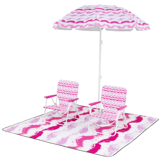 LIVSK Strandset - Parasol 173 cm - 2 Opvouwbare Stoelen 56 x 51 x 69 cm - Ruime Stranddeken 200 x 200 cm - Draagtas - Roze