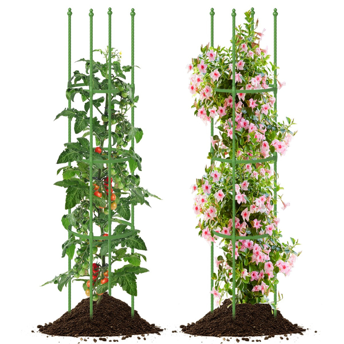 LIVSK Plantensteunen - 2-Delige Set - Verstelbare Hoogtes 73/109/145 cm - PE-Coating - Voor Binnen en Buiten - Groen