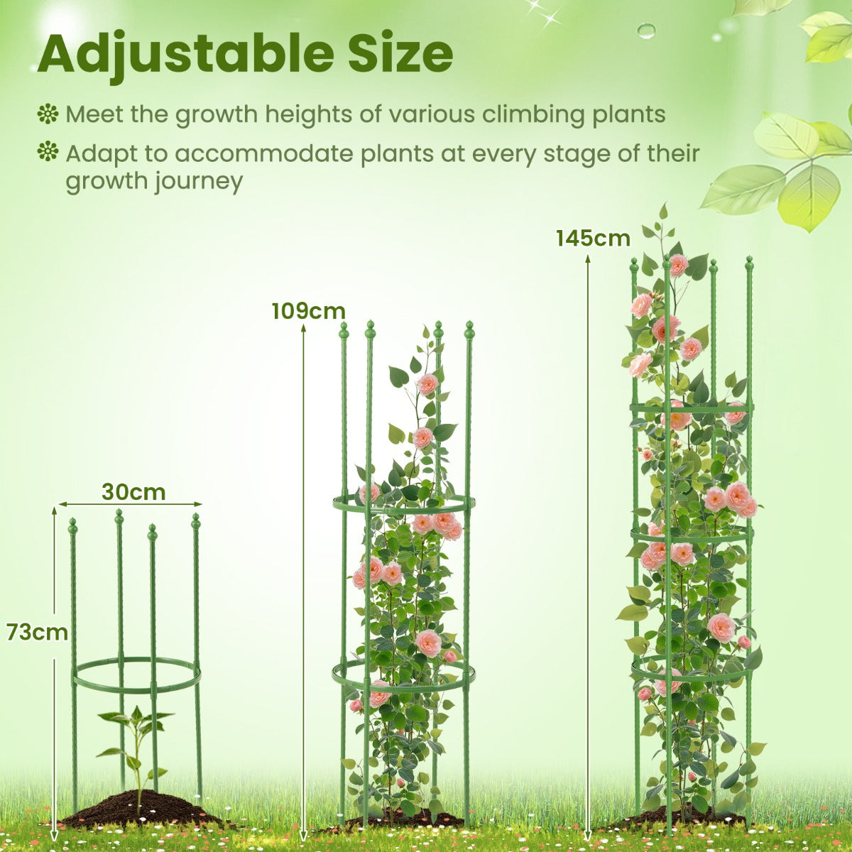 LIVSK Plantensteunen - 2-Delige Set - Verstelbare Hoogtes 73/109/145 cm - PE-Coating - Voor Binnen en Buiten - Groen