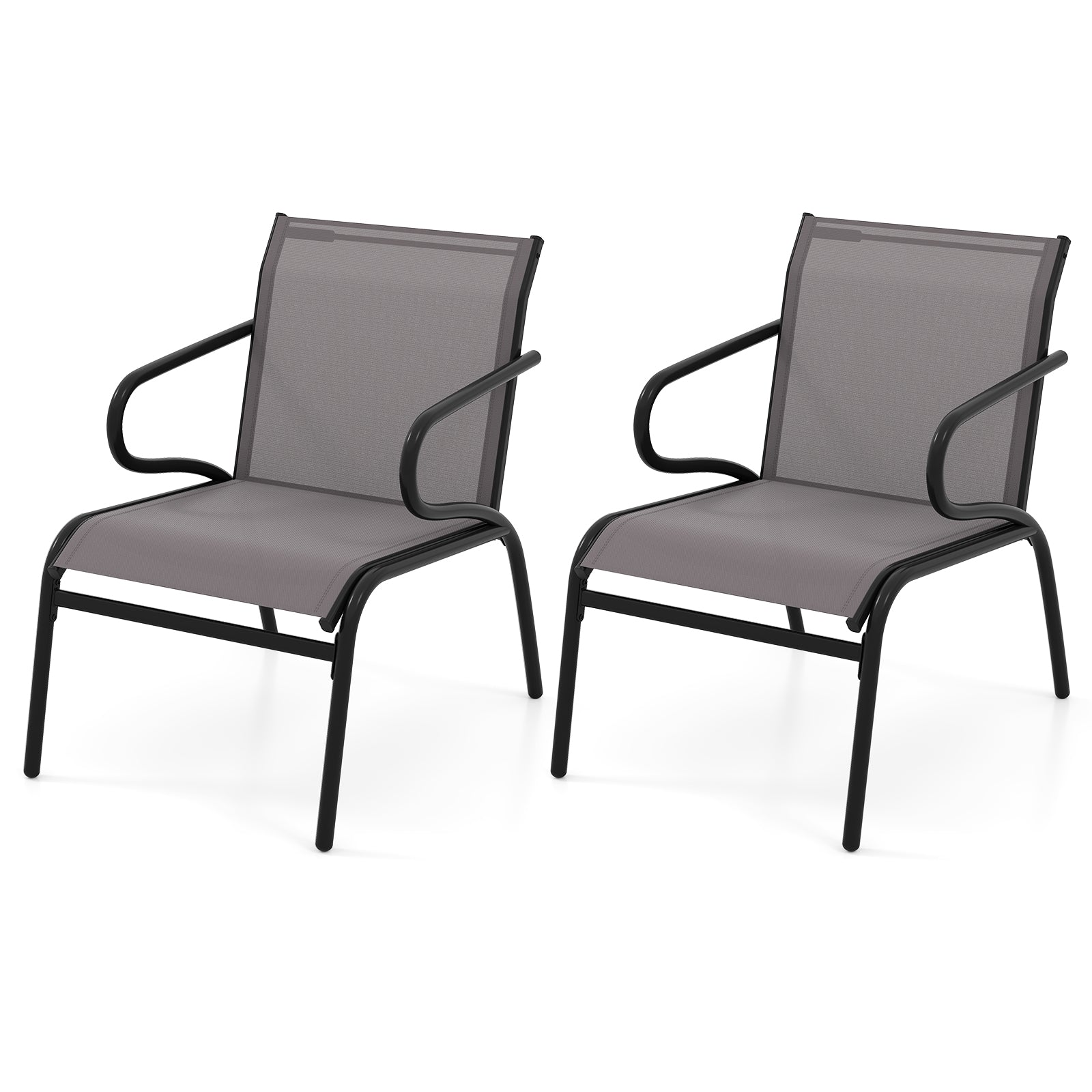 LIVSK Terrasstoelen Set van 2 - Ergonomisch Ontwerp - Ademend - Robuust Metaal - Belastbaar tot 150 kg - Grijs