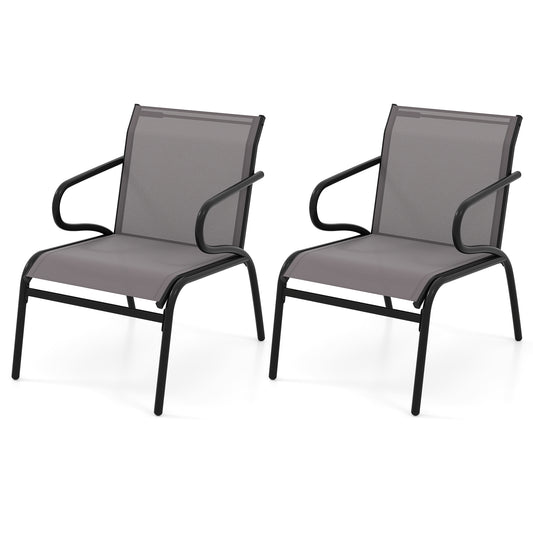 LIVSK Terrasstoelen Set van 2 - Ergonomisch Ontwerp - Ademend - Robuust Metaal - Belastbaar tot 150 kg - Grijs
