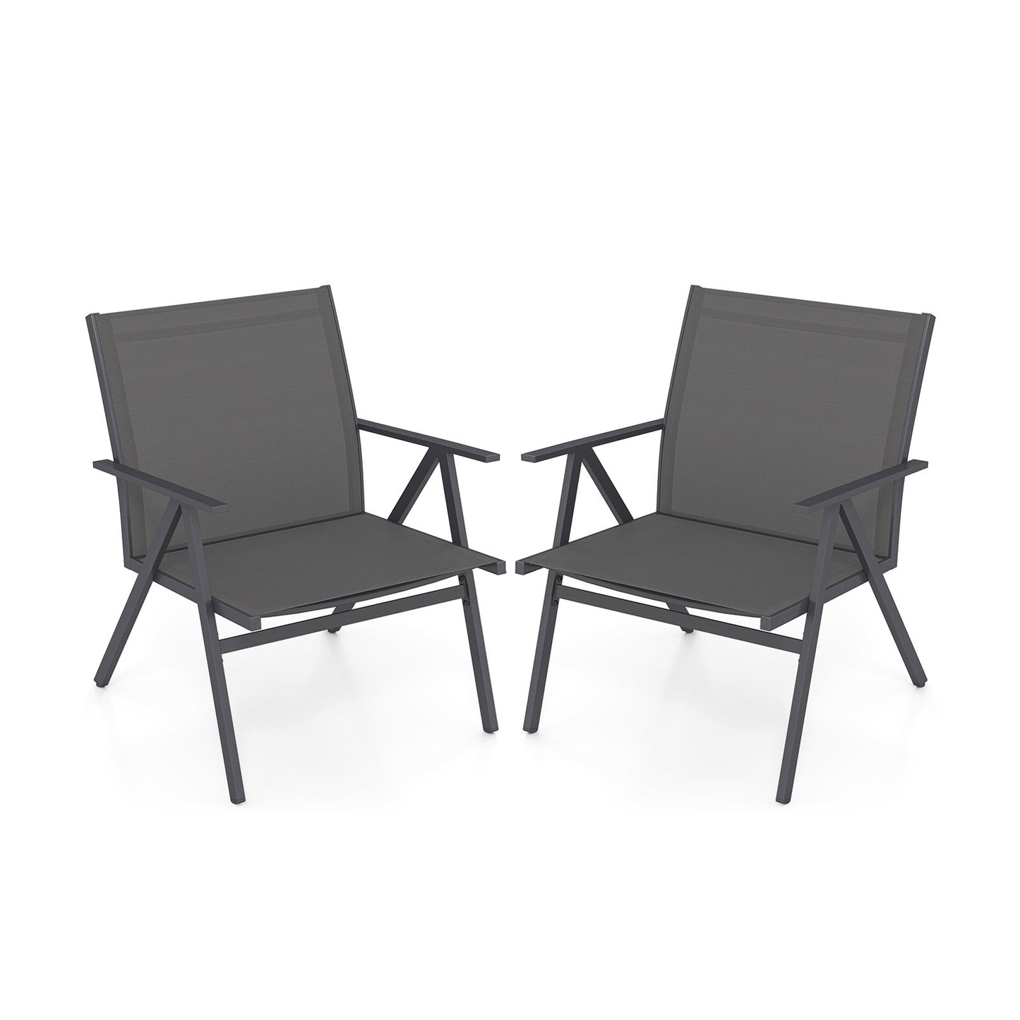 LIVSK Metalen Tuinstoelen - 2-delige set - Ergonomisch met Verstelbare Voetsteunen - Ademend en Snel Droog - Grijs