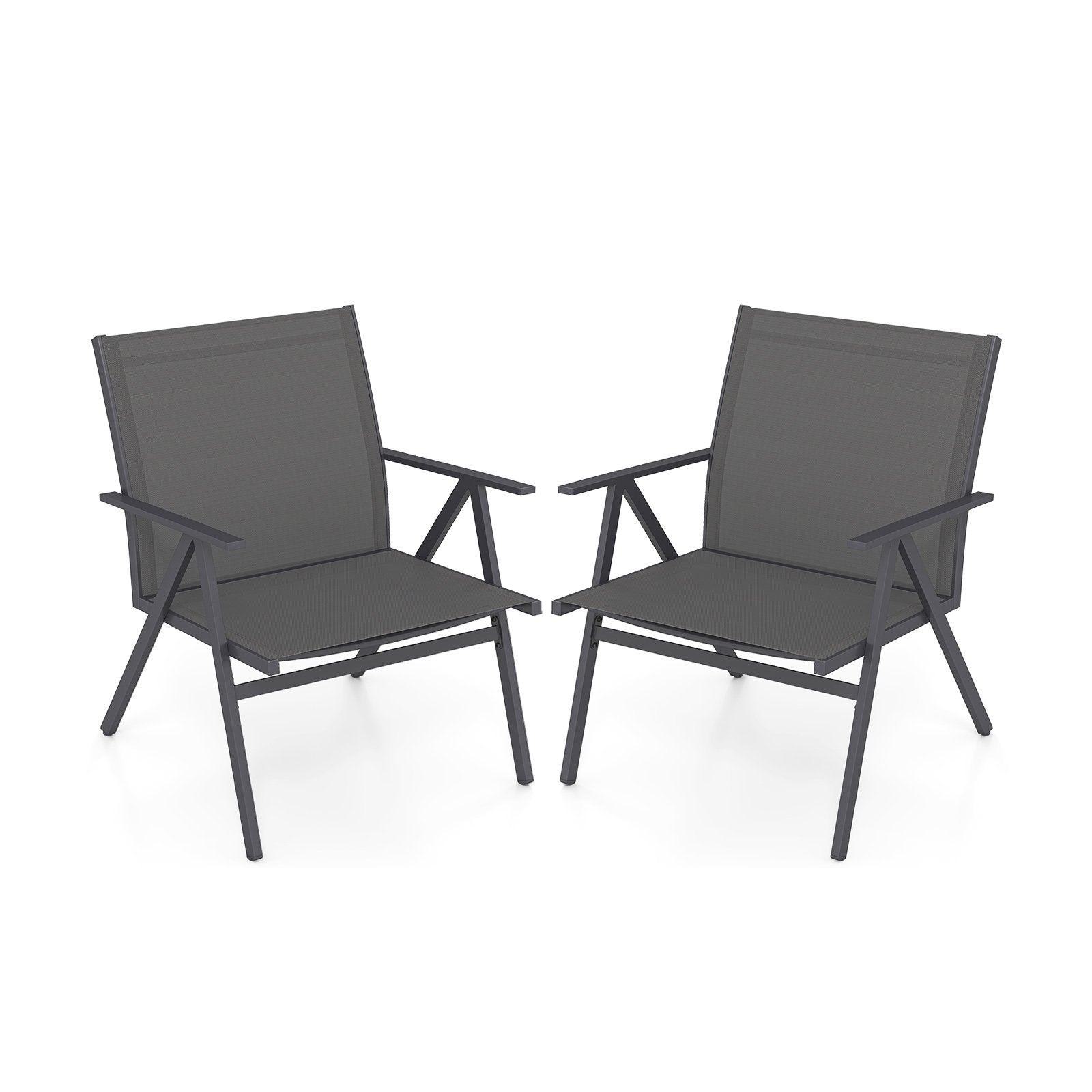 LIVSK Metalen Tuinstoelen - 2-delige set - Ergonomisch met Verstelbare Voetsteunen - Ademend en Snel Droog - Grijs