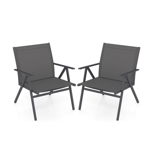LIVSK Metalen Tuinstoelen - 2-delige set - Ergonomisch met Verstelbare Voetsteunen - Ademend en Snel Droog - Grijs