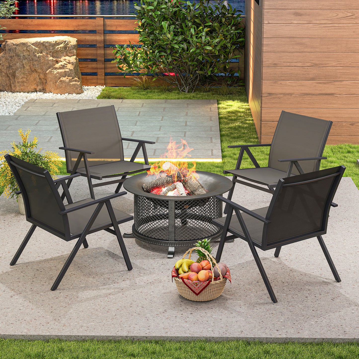 LIVSK Metalen Tuinstoelen - 2-delige set - Ergonomisch met Verstelbare Voetsteunen - Ademend en Snel Droog - Grijs