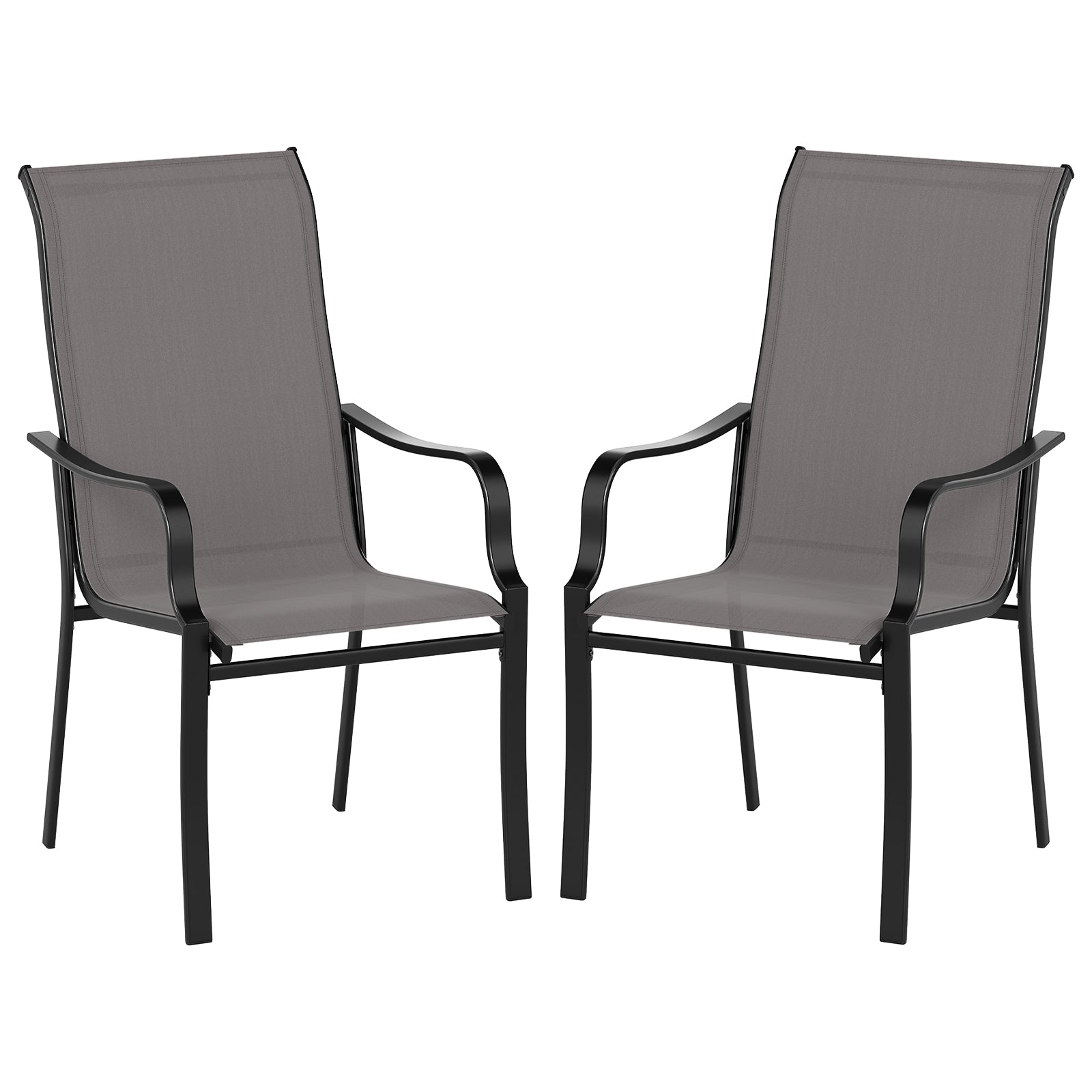 LIVSK Tuin-eetstoelset - Ergonomisch met Hoge Rugleuning - Metaal - Belastbaar tot 150 kg - Modern Design - Grijs