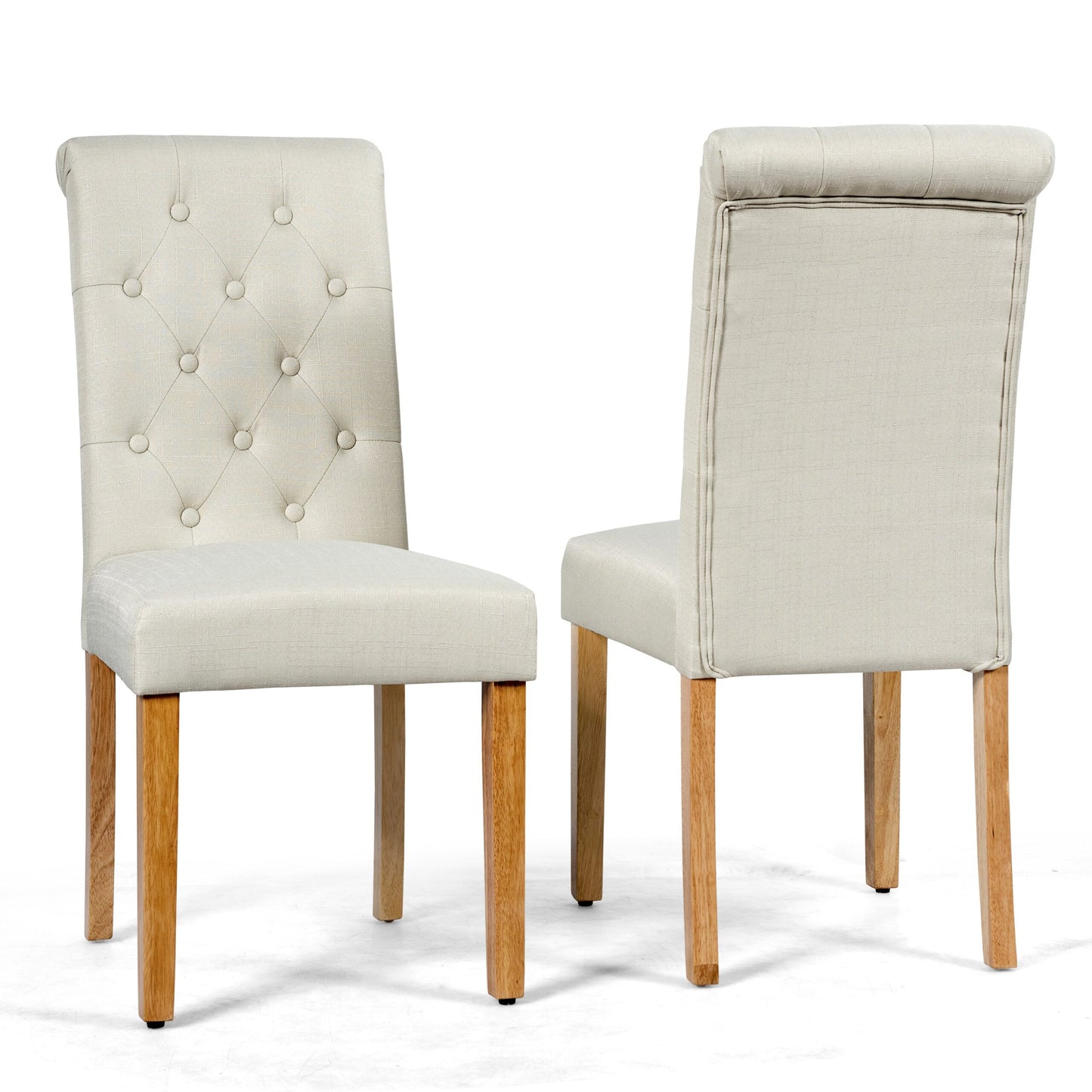 LIVSK Gestoffeerde Eetkamerstoelen - Hoogveerkrachtig Schuim - Rubberhouten Poten - Set van 2 - Tot 150 kg - Beige