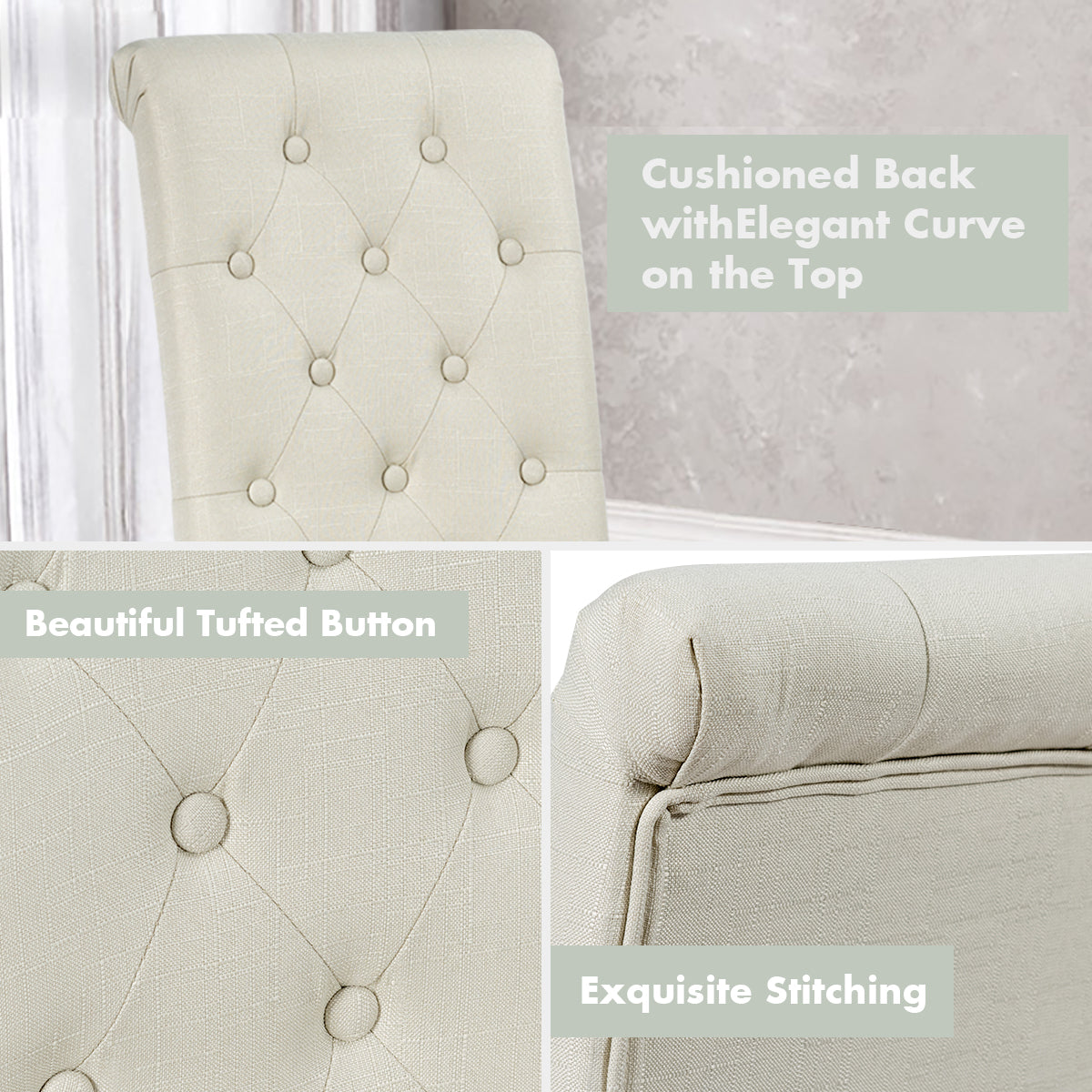 LIVSK Gestoffeerde Eetkamerstoelen - Hoogveerkrachtig Schuim - Rubberhouten Poten - Set van 2 - Tot 150 kg - Beige