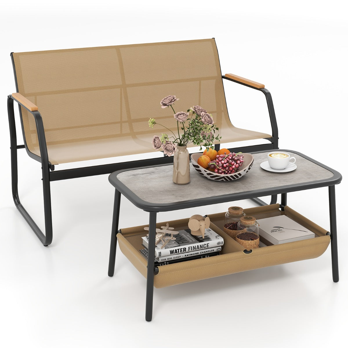 LIVSK 2-Delige Terrasmeubelset - Verstelbare Rugleuning - Ademend Stof - Metalen Frame - Tot 300 kg - Grijs