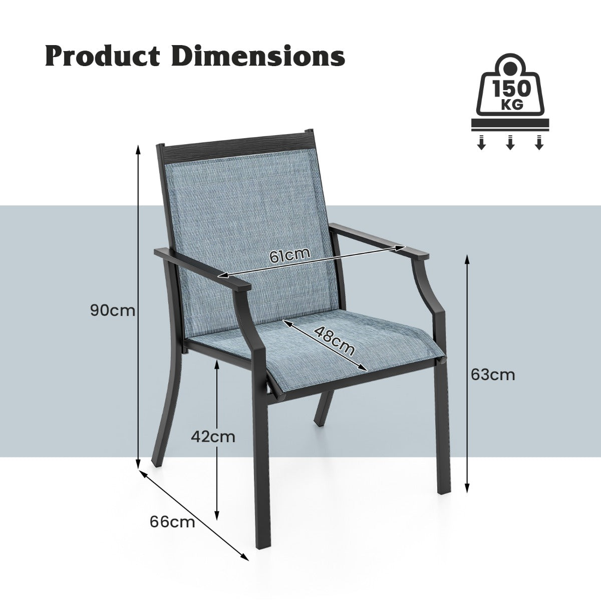 LIVSK Tuinstoelen Set van 2 - Ergonomisch Design met Brede Zitting - Duurzame Stof en Metaal - Tot 150 kg - Blauw