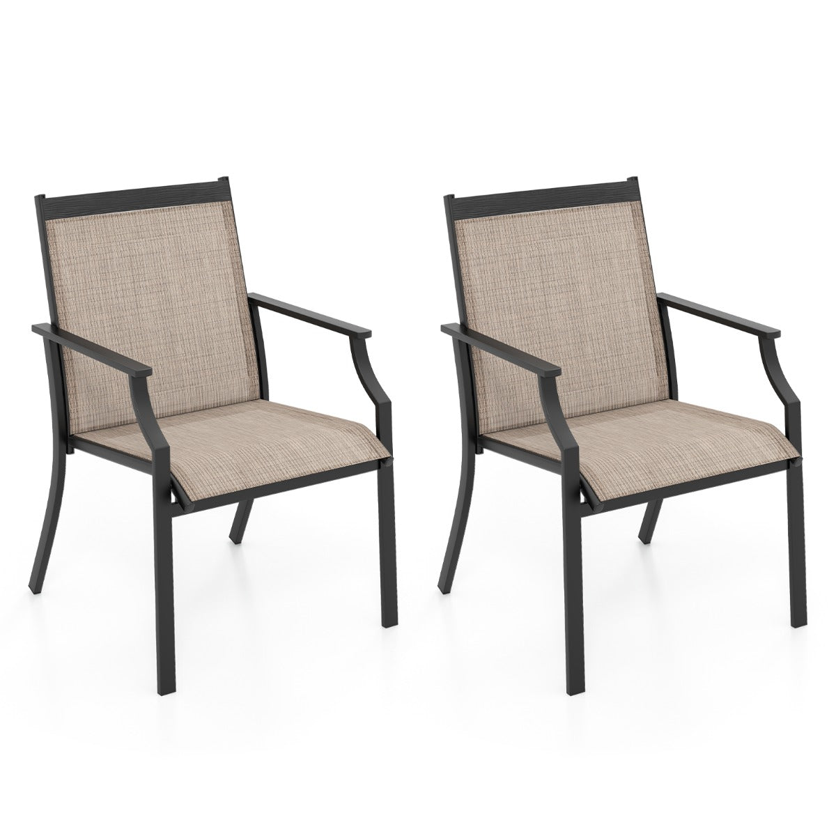 LIVSK Ergonomische Terrasstoelen - Extra Brede Zitting - Duurzame Stof - Stevig Metaal - Tot 150 kg - Bruin