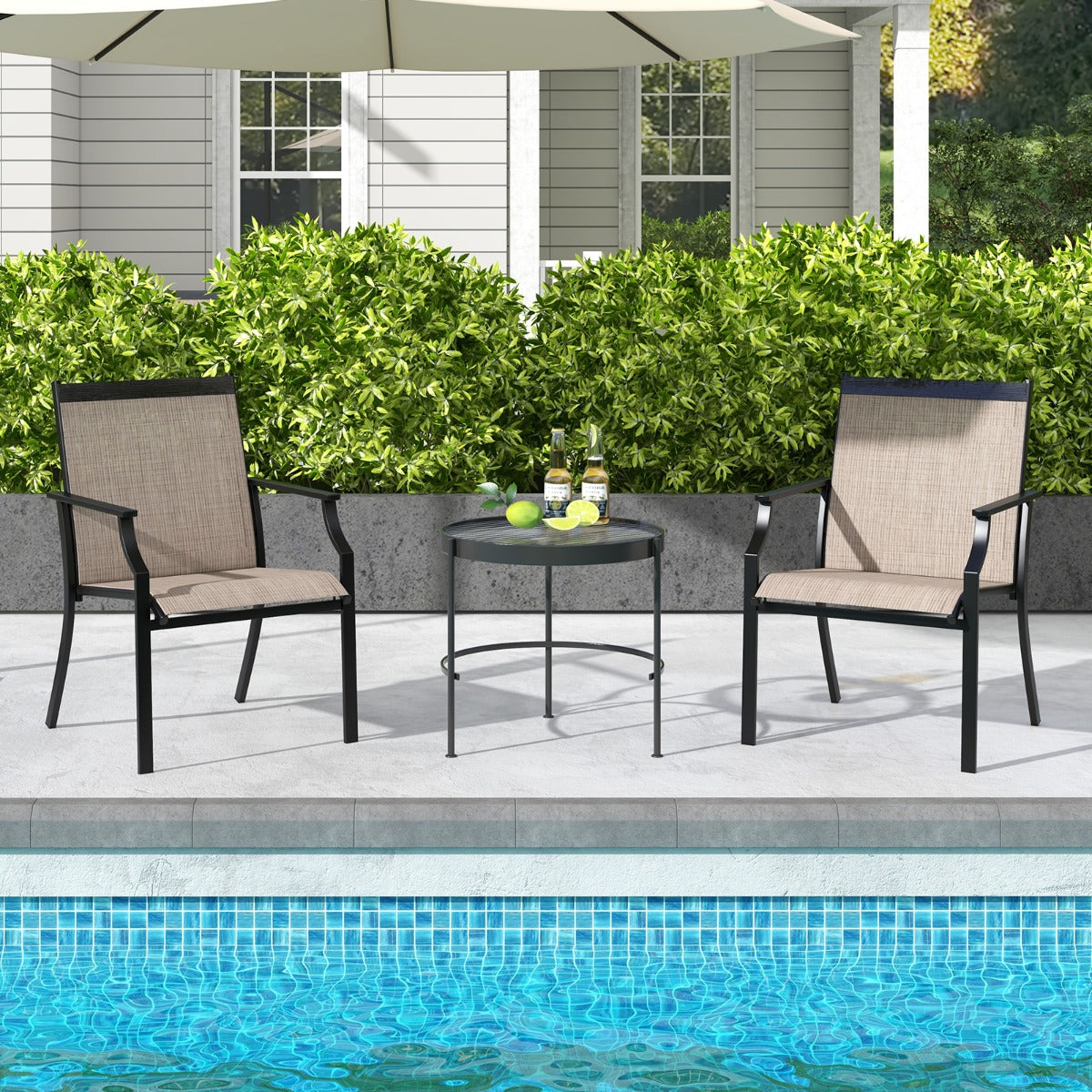 LIVSK Ergonomische Terrasstoelen - Extra Brede Zitting - Duurzame Stof - Stevig Metaal - Tot 150 kg - Bruin