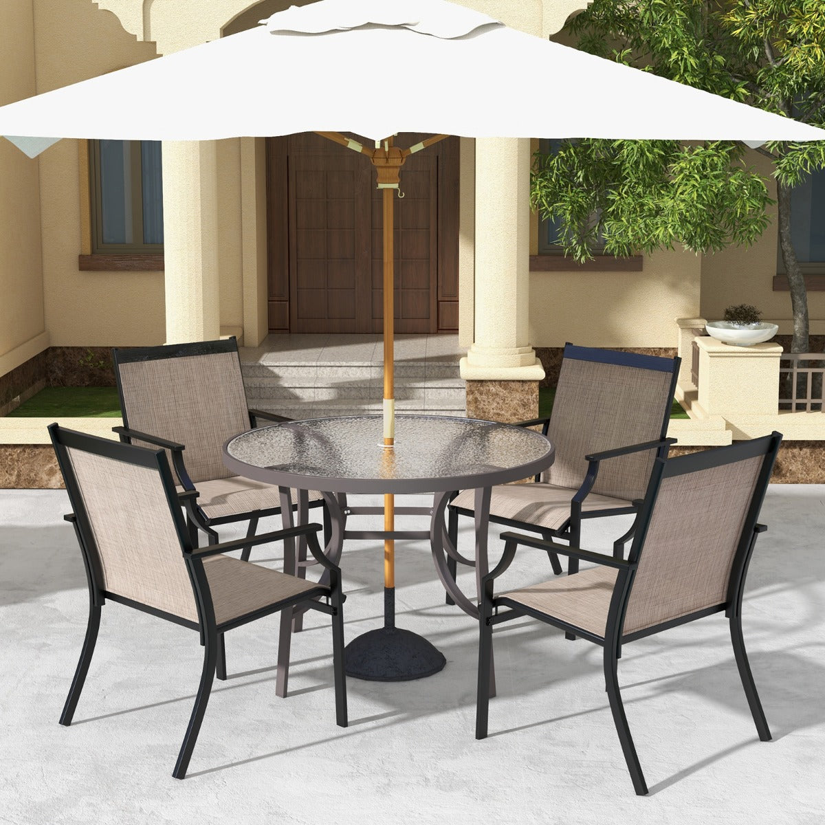 LIVSK Ergonomische Terrasstoelen - Extra Brede Zitting - Duurzame Stof - Stevig Metaal - Tot 150 kg - Bruin