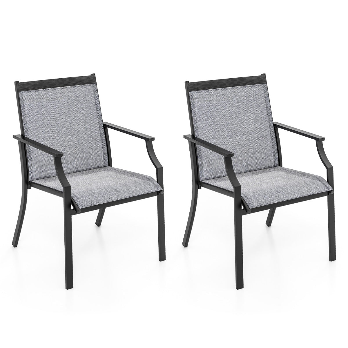 LIVSK Terrasstoelen Set van 2 - Extra Brede Zitting 50 cm - Ergonomisch Ontwerp - Duurzaam Metaal - Grijs
