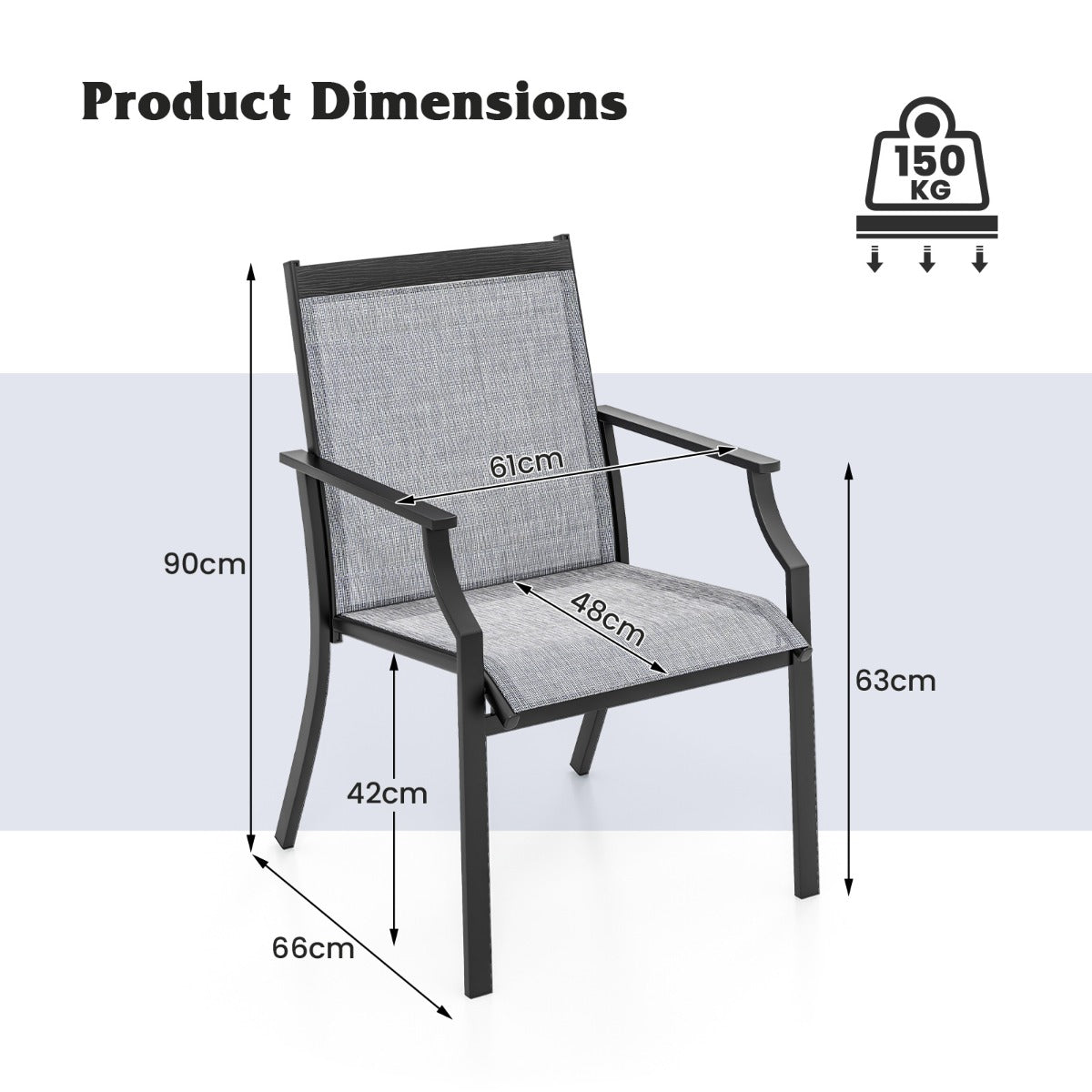 LIVSK Terrasstoelen Set van 2 - Extra Brede Zitting 50 cm - Ergonomisch Ontwerp - Duurzaam Metaal - Grijs