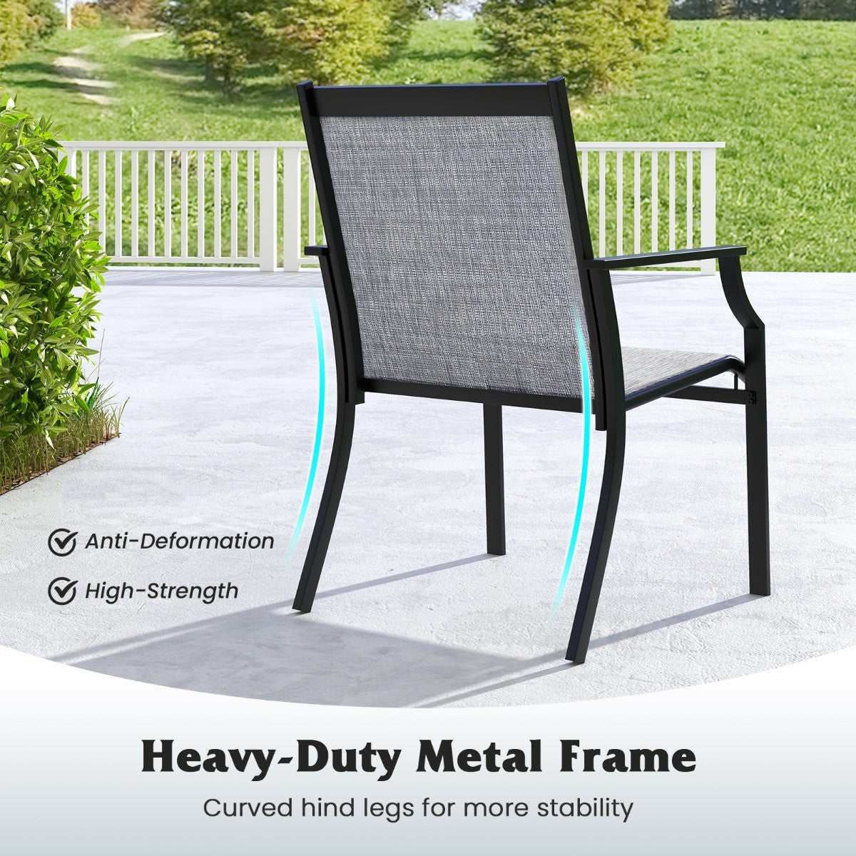 LIVSK Terrasstoelen Set van 2 - Extra Brede Zitting 50 cm - Ergonomisch Ontwerp - Duurzaam Metaal - Grijs
