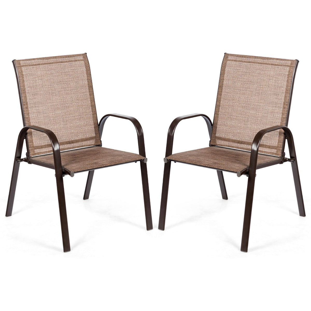 LIVSK Tuinstoelenset - Comfortabele Stoelen met Armleuningen - Sneldrogende Stof - Roestvrij Metalen Frame - Tot 200 kg - Bruin