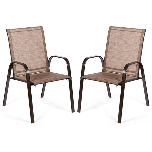 LIVSK Tuinstoelenset - Comfortabele Stoelen met Armleuningen - Sneldrogende Stof - Roestvrij Metalen Frame - Tot 200 kg - Bruin