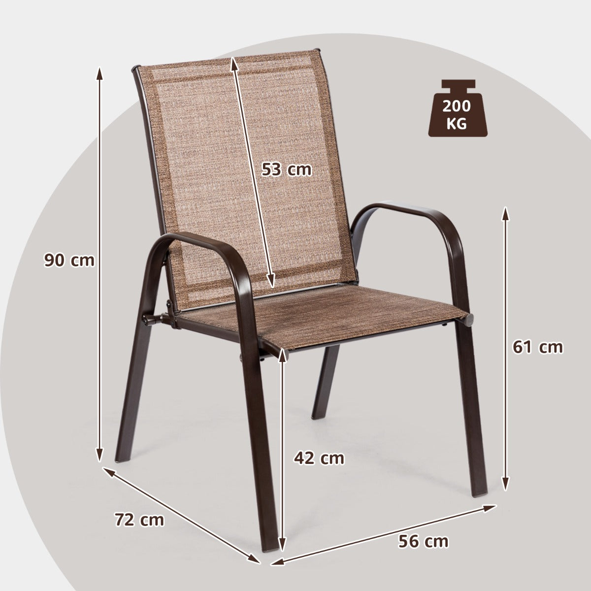 LIVSK Tuinstoelenset - Comfortabele Stoelen met Armleuningen - Sneldrogende Stof - Roestvrij Metalen Frame - Tot 200 kg - Bruin