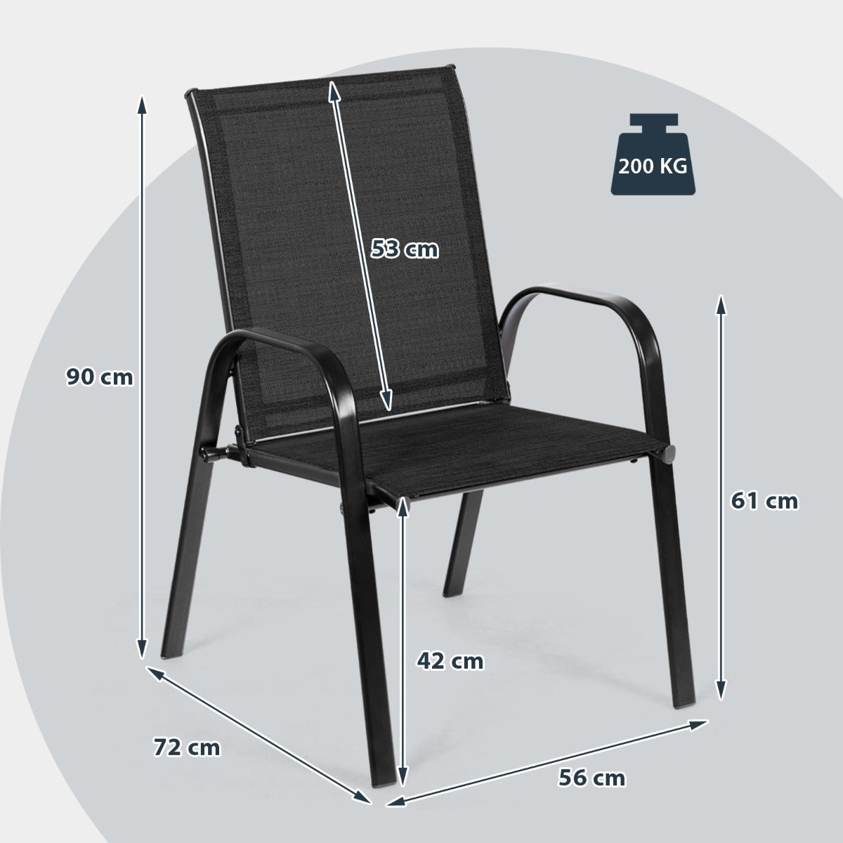 LIVSK Tuinstoelenset - Ademend en Duurzaam - Roestvrijstalen Frame - Tot 200 kg - Voor Binnen en Buiten - Zwart