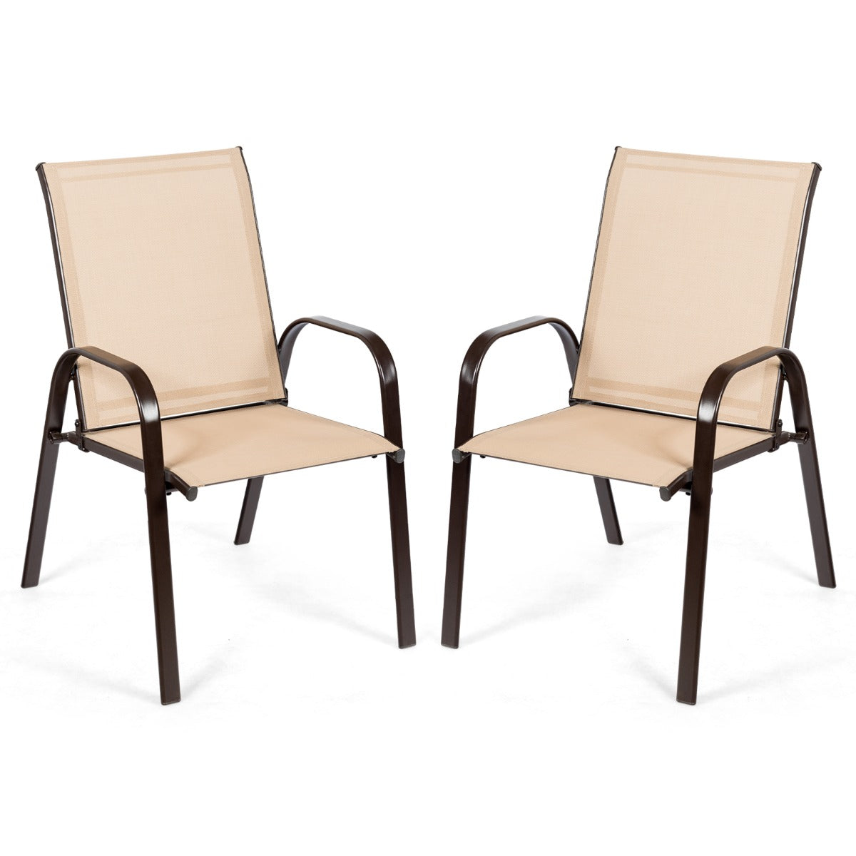 LIVSK Tuinstoelen - Ultracomfortabel met Hoge Rugleuning - Ademend en Sneldrogend - Roestvrijstalen Frame - Tot 200 kg - Beige