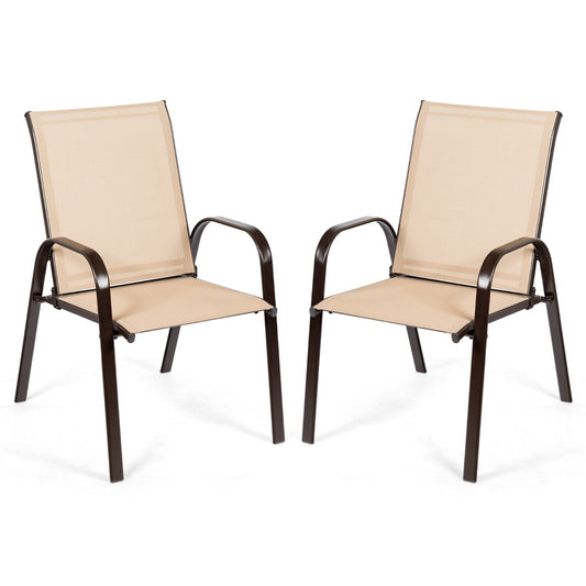 LIVSK Tuinstoelen - Ultracomfortabel met Hoge Rugleuning - Ademend en Sneldrogend - Roestvrijstalen Frame - Tot 200 kg - Beige